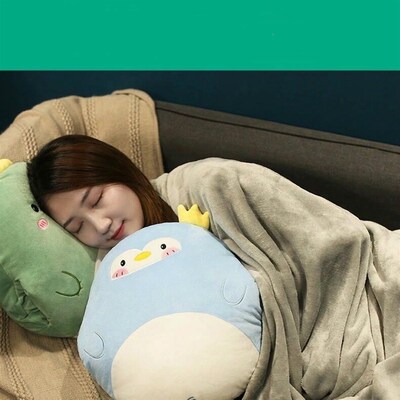 Cartoon Animal Pillow Blanket 3 In1 Stuffed Hand Warmer Bag