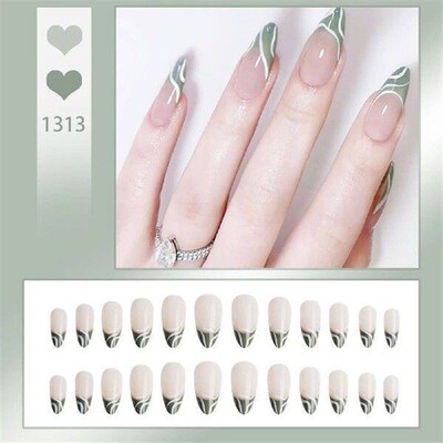 French False Nails Full Cover False Nails Wavy Lines Stick