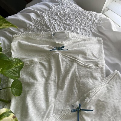 Fairy Grunge Lace Trim Strapless Tube Top + Shorts 90s Vinta
