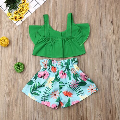 Summer Toddler Baby Girl Floral Ruffle Vest Crop Tops + Flor