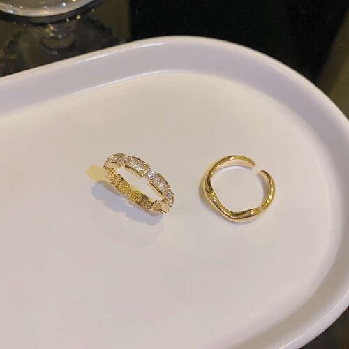 New Exquisite Zircon Ring Womens Two-Piece Light Luxury Nic