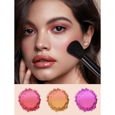 1PC Flame Blush Highlighter Brush - Soft Nylon Wood Handle