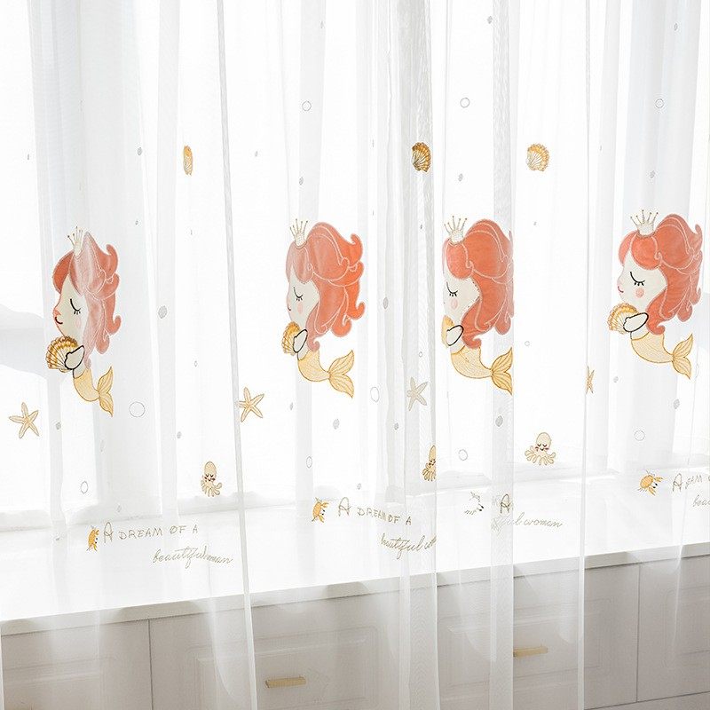 儿童房窗帘男孩女孩卧室飘窗遮光窗帘粉色美人鱼卡通绣花成品定制,居家布艺,定制窗帘,淘宝优惠券,粉丝福利购,淘宝优惠卷