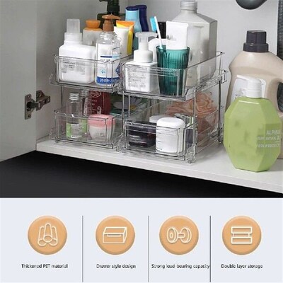 2 Tier Bathroom Organizer 2 Sliding Storage Drawers/Baskets