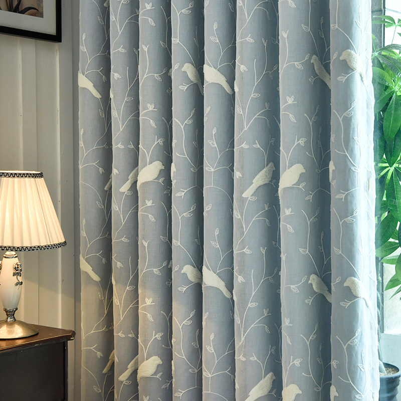 全遮光田园风小清新小鸟刺绣花窗帘纱布料层卧室飘窗阳台成品,居家布艺,定制窗帘,淘宝优惠券,粉丝福利购,淘宝优惠卷