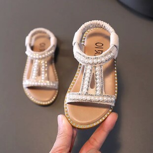 Girls Sandals Kids Summer Roman Shoes 2023 Elegant Pearl Rhi