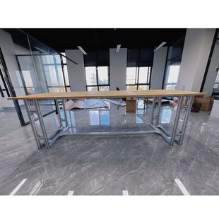 工业风海洋板实木长桌子工作台会议桌铝型材办公桌电脑桌桦木书桌