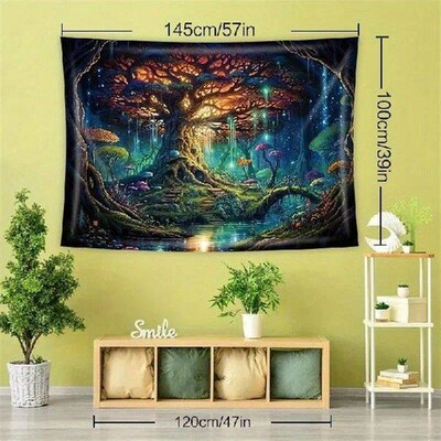 Colorful psychedelic forest pattern tapestry patio