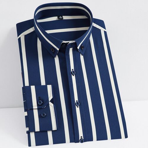 Men's Non-iron Stretch Long Sleeve Striped Dress Shirts