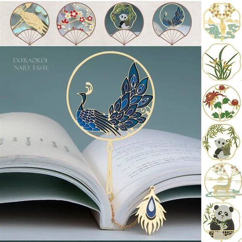 Metal Hollow Bookmark Peacock Paint Brass Bookmark Book Clip