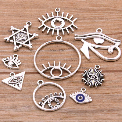 10Pcs 9 Styles Metal Zinc Alloy Mix Sizes Round Triangle Sta