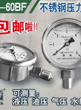 无锡飞天FTYLB厂家直销YN60BF不锈钢压力表0-1PA水气液油压力表