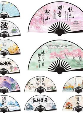 10寸国潮扇国风中国风扇子生肖龙双面绢布男扇水墨画扇子古风折扇