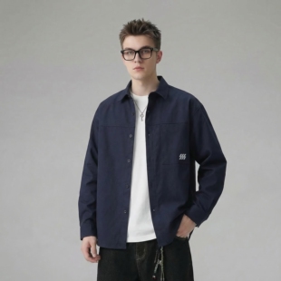 2026新款 男宽松百搭工装 美式 衬衫 风衬衣外套 休闲翻领长袖 王只尚