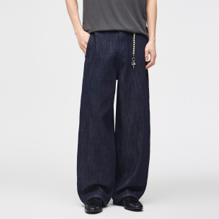 男春夏2026新款 牛仔裤 中腰宽松显瘦垂感拖地弯刀阔腿裤 王只尚