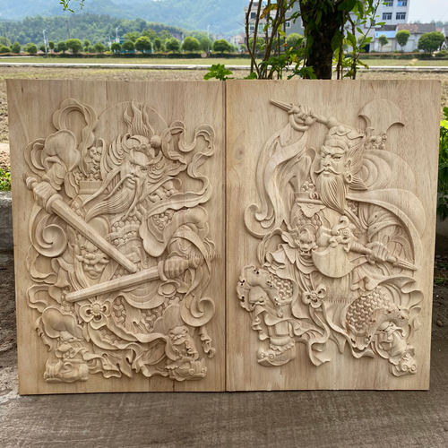 东阳木雕中式高端实木复古方形入户门头仿古门神画浮雕刻木质挂件
