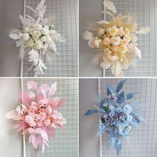 婚庆仿真花鸟巢叶白色地排花森系粉色系角花路引花排婚礼背景挂花