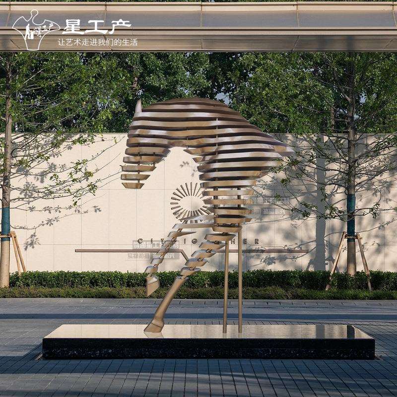 新中式售楼处酒店大堂马抽象不锈钢艺术金属铁艺雕塑美陈景观摆件