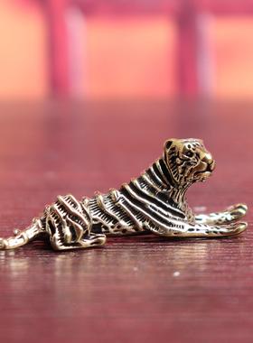 纯黄铜卧虎生肖虎老虎复古实心老物件居家装饰桌面茶宠工艺品摆件