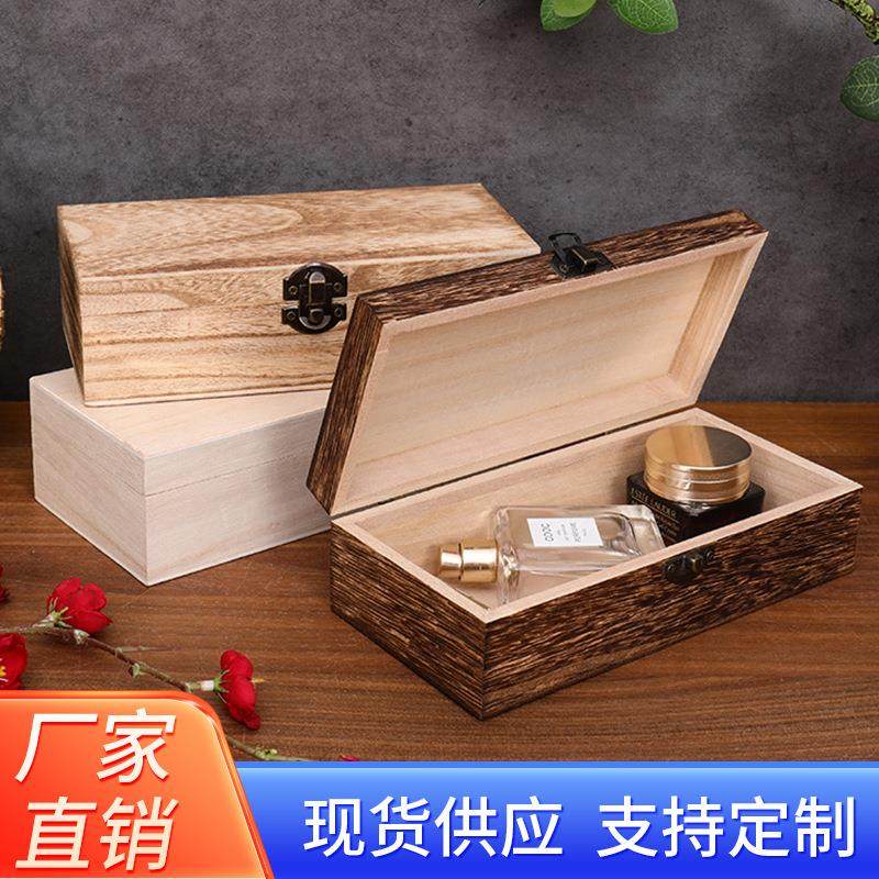 现货简约桐木木盒长方形翻盖式木质收纳盒复古礼品包装木盒子