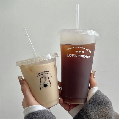 Cute Water Bottle For Coffee Juice Milk Tea Kawaii Plastic C