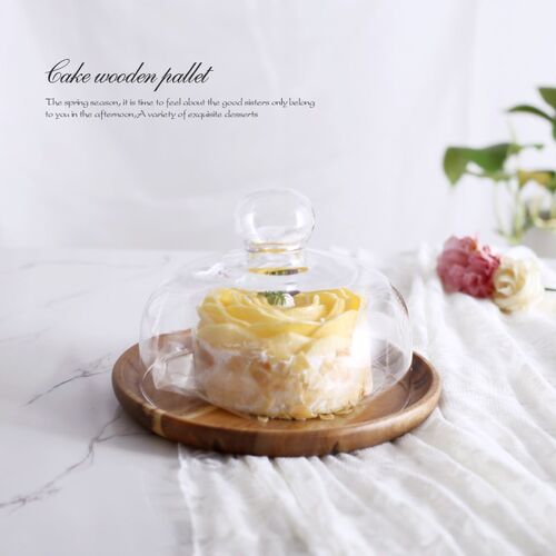 Acacia Wooden Cake Plate with Cover Fruit Dessert Serving Tr
