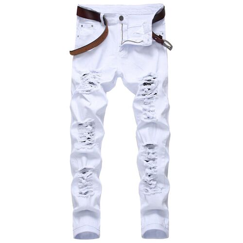Mens Casual Big Rapped Sretch Trousers Slim-fit Denim Mens