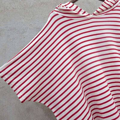 Summer Casual All-match Mi-length Short-sleeve Hooe Stripe r