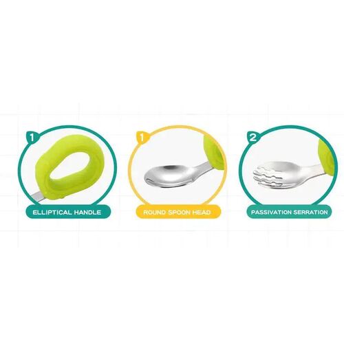 Baby Spoon And Fork Set Silicone Handle Stainless Steel Uten