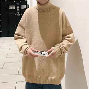 Knitted Warm Sweater Men Turtleneck Sweater Mens Loose Casu