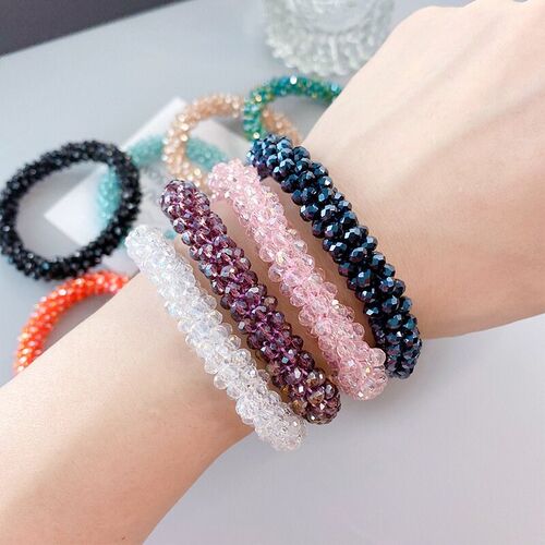 Luxury Crystal Hair Rope Pearl Beads Headband For Women tail