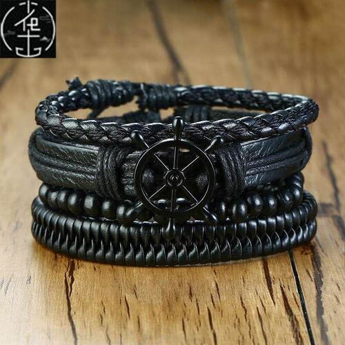 Vnox Mix 4Pcs/ Set Braided Wrap Leather Brlets for Men W
