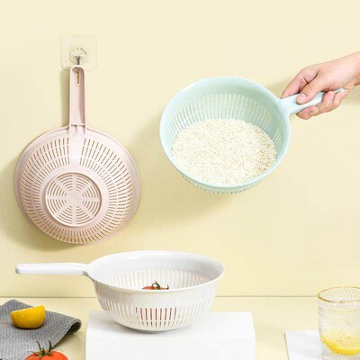 Kitchen Long-Handled Rice Washing Strainer Drain Basket Rice
