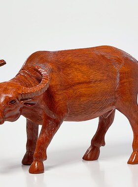 花梨木雕水牛摆件红木生肖牛实木黄牛客厅办公室创意乔迁开业装饰