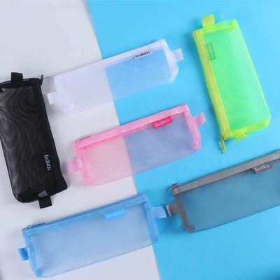 Transparent Mesh Pencil Case Large Capacity Examination Port
