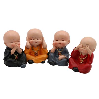Set of 4 Monks Figurine, Hear No Evil See No Evil Speak No E