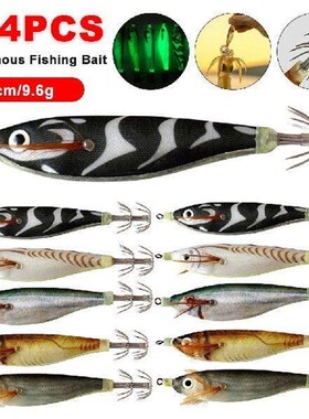 1-4PCS Luminous Fishing Bait Artificial Squid Jig Hooks