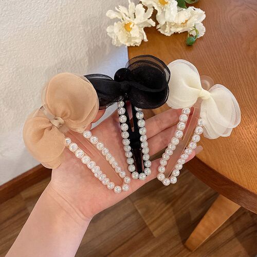 New Elegant Mesh Pearl Hairpin Super Fairy Catch Clip For Wo
