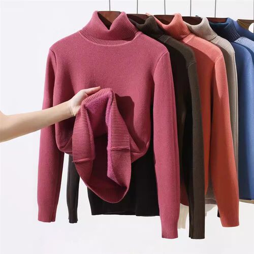 One-piece Velvet Fabric Turtleneck Sweater Womens Fleece-li