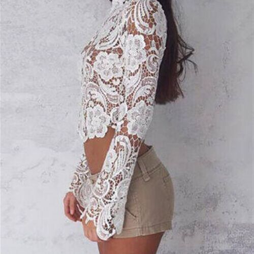 New Elegant Fashion Women Casual Lace Tops Long Sleeve Loose