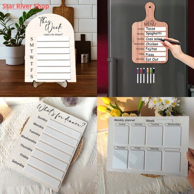 Kitchen Message Board Magnetic Fridge Meal Planner Wood with