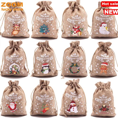 10pcs Christmas Gift bag Drawstring canvas Bags,decorations