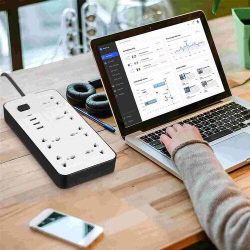 Flat Power Strip Extension Cable Multi Plug Outlet With USB