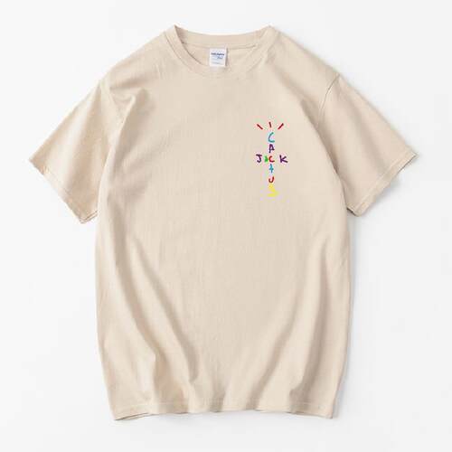 Rapper Travis Scott Cactus Jack Rainbow Alphabet Print T-Shi