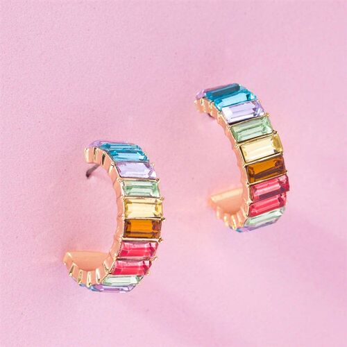 Lost Lady Fashion Multi-Color Crystal Glass C Cuff Stud Earr