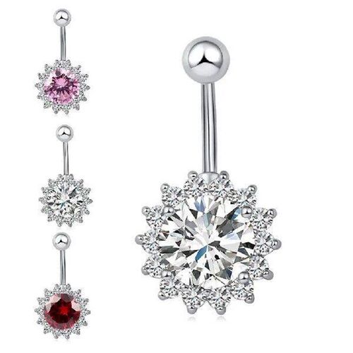 Sunflower Zircon Navel Belly Button Rings Copper Barbells