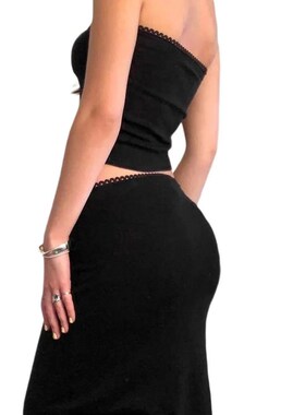 Two Piece Skirt Set Women Sexy Maxi Skirt Set Y2K Crop Tube