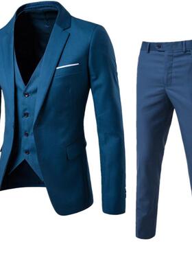 Suit men's three piece suit casual solid color small sui