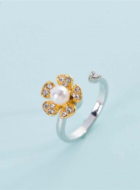 -New fashion pearl rotating open ring adjustable size jewelr