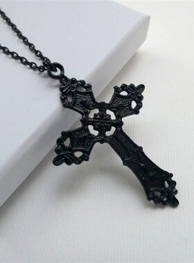 Black Cross Long Necklace黑色十字架长项链十字架项链创意坠子